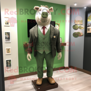 Olive Sow mascot costume character dressed with a Suit and Pocket squares