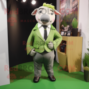 Olive Sow mascot costume character dressed with a Suit and Pocket squares