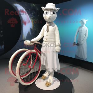 White Unicyclist mascot costume character dressed with a Henley Shirt and Shawls