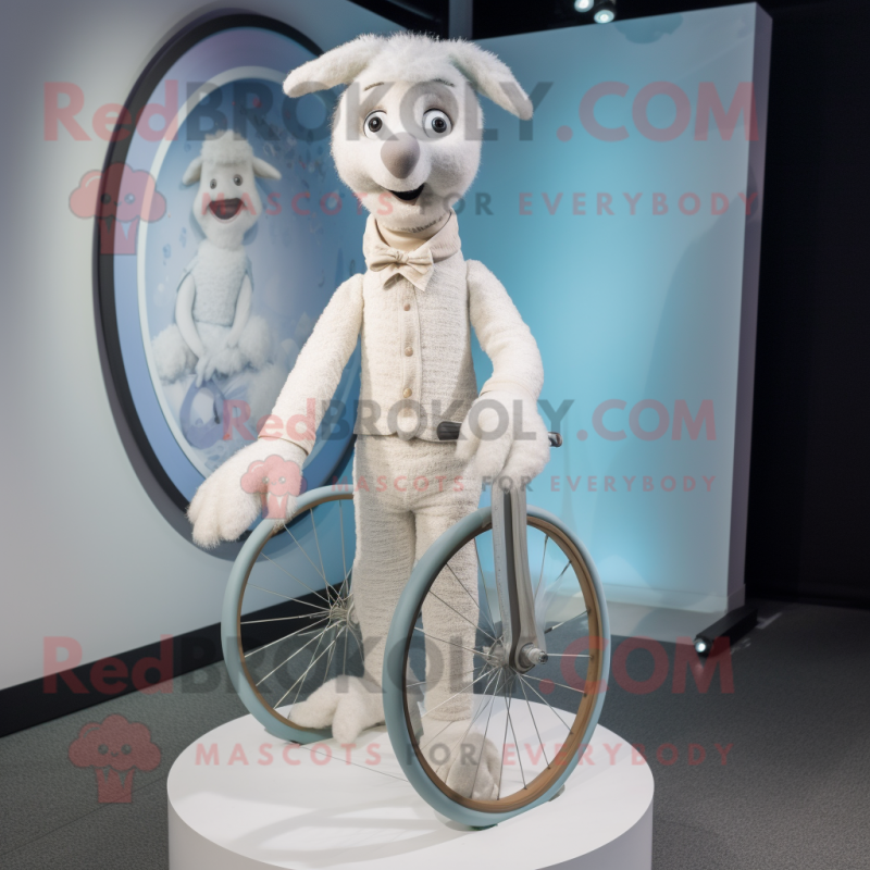 White Unicyclist mascot costume character dressed with a Henley Shirt and Shawls