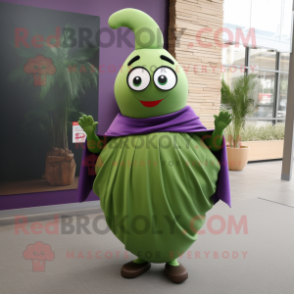 Olive Eggplant mascot costume character dressed with a A-Line Skirt and Wraps