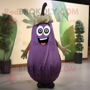 Olive Eggplant mascot costume character dressed with a A-Line Skirt and Wraps