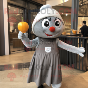 Gray Shakshuka mascot costume character dressed with a Skirt and Beanies