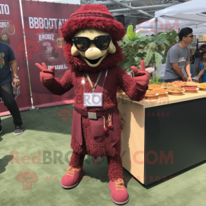 Maroon Biryani mascot costume character dressed with a Cargo Pants and Anklets