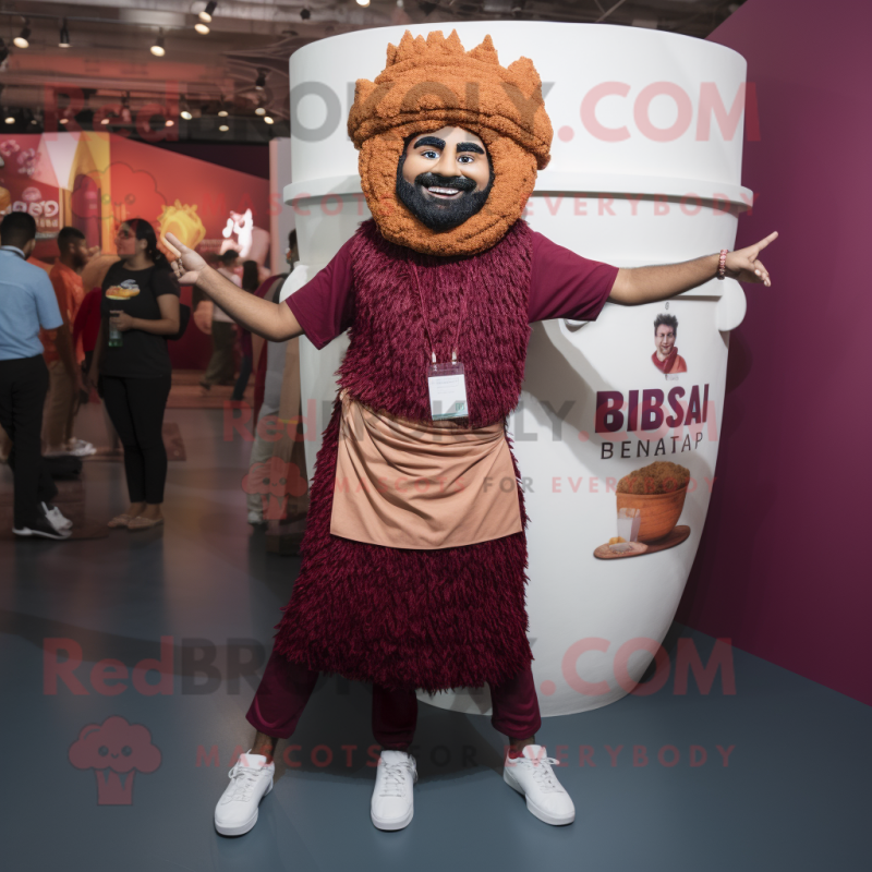 Maroon Biryani mascot costume character dressed with a Cargo Pants and Anklets Maroon Biryani mascot costume character dressed with a Cargo Pants and Anklets