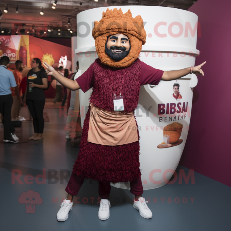 Maroon Biryani mascot costume character dressed with a Cargo Pants and Anklets