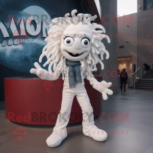 White Medusa mascot costume character dressed with a Skinny Jeans and Mittens