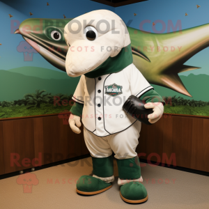 Olive Humpback Whale mascot costume character dressed with a Baseball Tee and Wallets