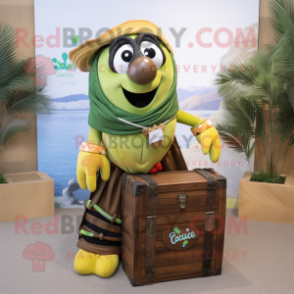 Olive Treasure Chest mascot costume character dressed with a Swimwear and Scarf clips