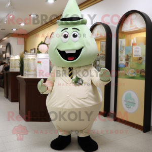 Olive Ice Cream Cone mascot costume character dressed with a Dress Shirt and Coin purses