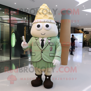 Olive Ice Cream Cone mascot costume character dressed with a Dress Shirt and Coin purses