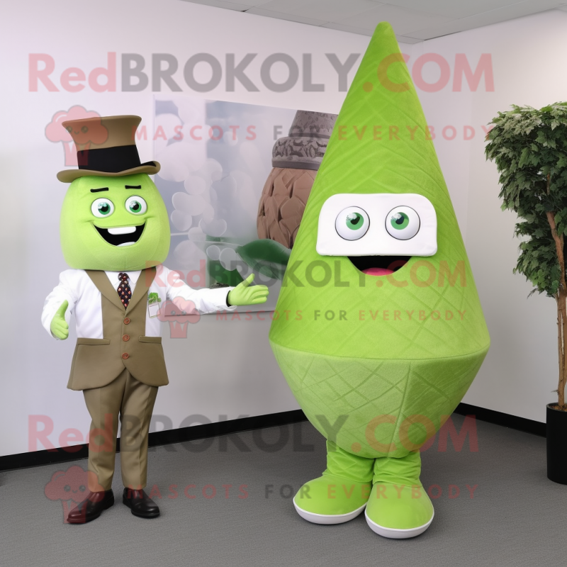Olive Ice Cream Cone mascot costume character dressed with a Dress Shirt and Coin purses