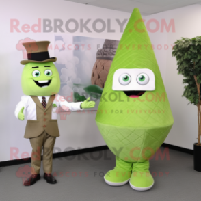 Olive Ice Cream Cone mascot costume character dressed with a Dress Shirt and Coin purses