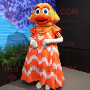 nan Clown Fish mascot costume character dressed with a A-Line Dress and Hair clips