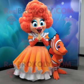 nan Clown Fish mascot costume character dressed with a A-Line Dress and Hair clips