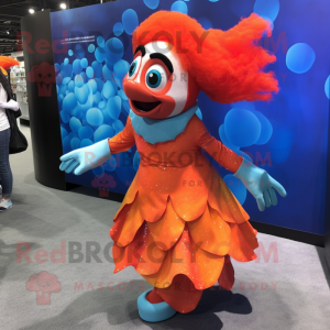 nan Clown Fish mascot costume character dressed with a A-Line Dress and Hair clips