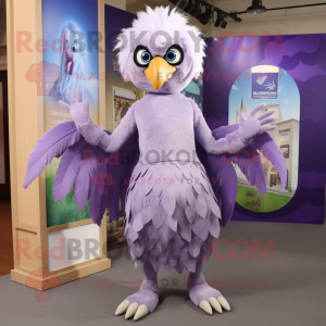 Lavender Harpy mascot costume character dressed with a Tank Top and Rings