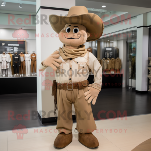 Tan Cowboy mascot costume character dressed with a Jumpsuit and Pocket squares