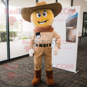 Tan Cowboy mascot costume character dressed with a Jumpsuit and Pocket squares