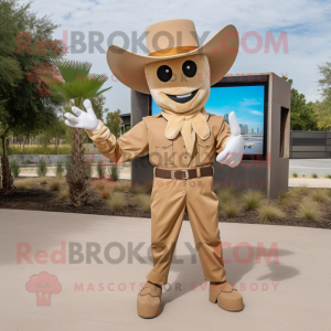 Tan Cowboy mascot costume character dressed with a Jumpsuit and Pocket squares