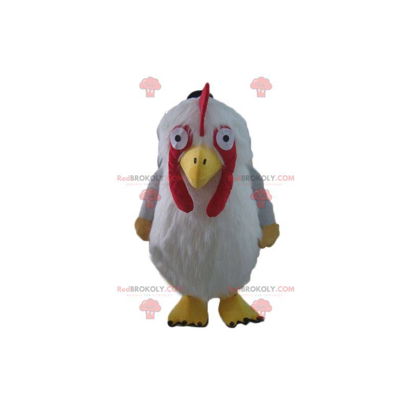 Mascota de gallina blanca roja y amarilla gigante y peluda -