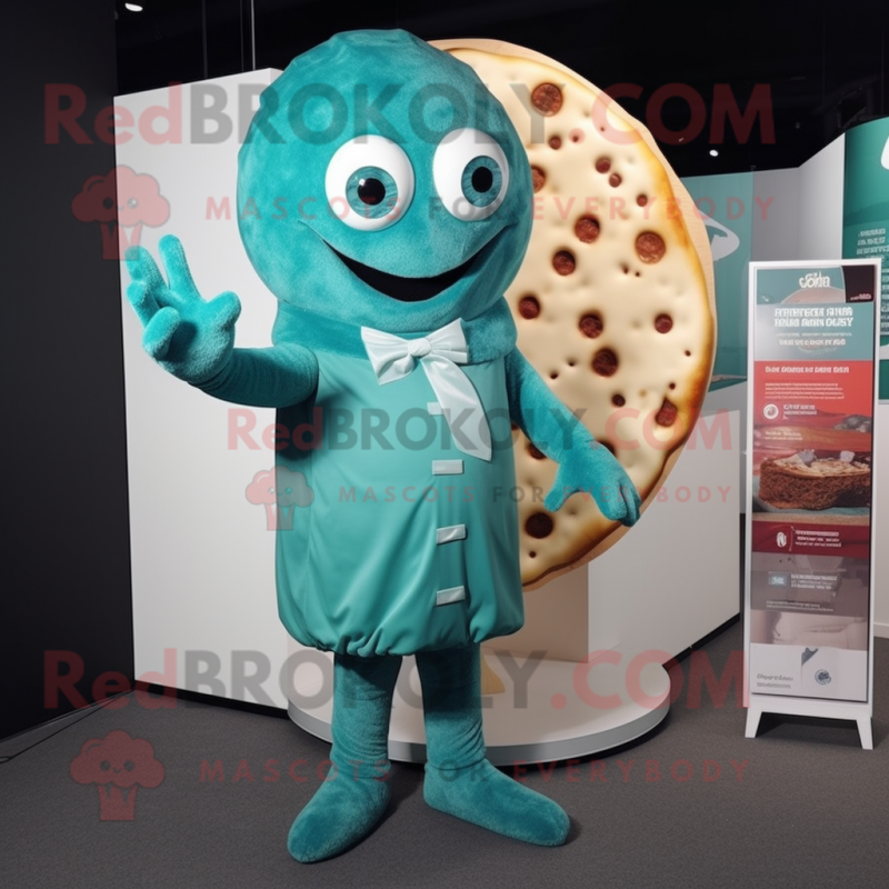 Teal Pizza Slice mascot costume character dressed with a Playsuit and Gloves Teal Pizza Slice mascot costume character dressed with a Playsuit and Gloves