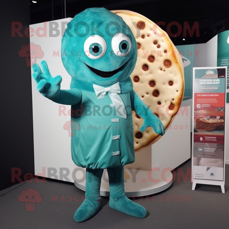 Teal Pizza Slice mascot costume character dressed with a Playsuit and Gloves