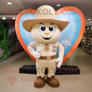 Beige Heart mascot costume character dressed with a Sheath Dress and Hats