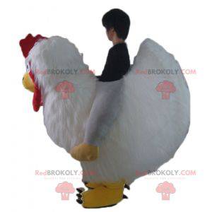 Mascotte gallina bianca gigante e pelosa rossa e gialla -