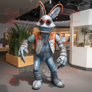 Gray Lobster mascot costume character dressed with a Flare Jeans and Bracelets