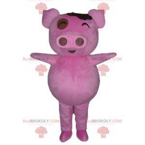 Mollig en grappig roze varken mascotte - Redbrokoly.com