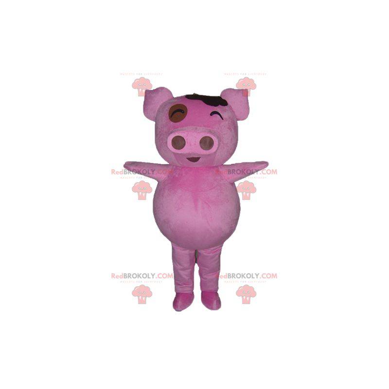 Plump and funny pink pig mascot - Redbrokoly.com