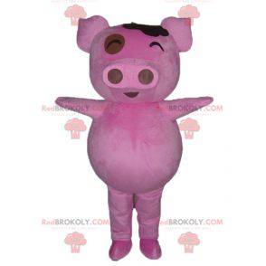Mascotte de cochon rose dodu et rigolo - Redbrokoly.com
