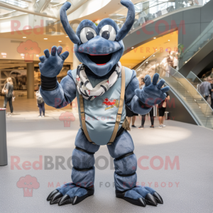Gray Lobster mascot costume character dressed with a Flare Jeans and Bracelets