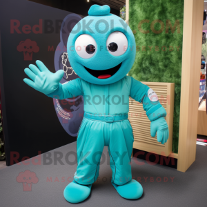 Teal Pad Thai mascot costume character dressed with a Playsuit and Gloves