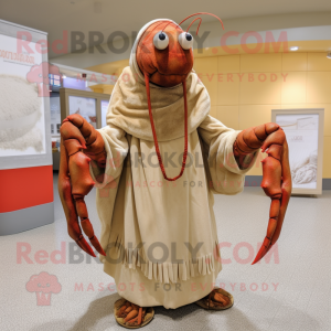 Beige Lobster Bisque mascot costume character dressed with a A-Line Dress and Shawls