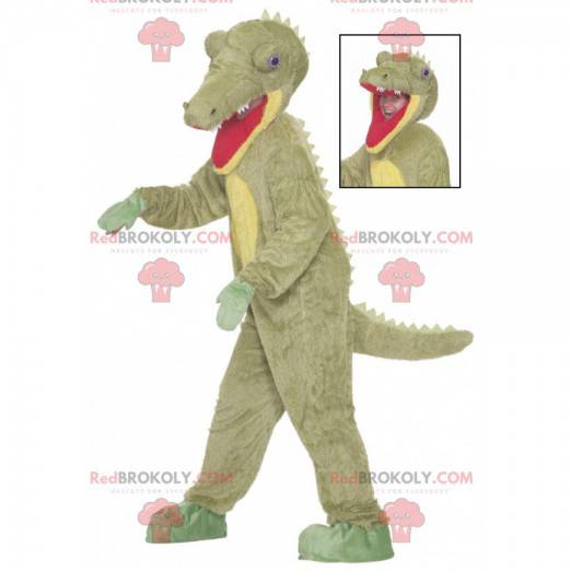 Grøn krokodille dinosaur maskot med store tænder -