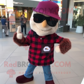 Maroon Momentum mascot costume character dressed with a Flannel Shirt and Sunglasses