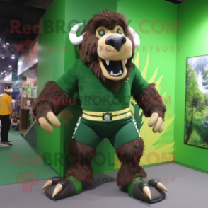 Forest Green Bison mascot costume character dressed with a Shorts and Foot pads