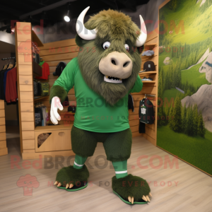 Forest Green Bison mascot costume character dressed with a Shorts and Foot pads