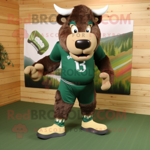 Forest Green Bison mascot costume character dressed with a Shorts and Foot pads