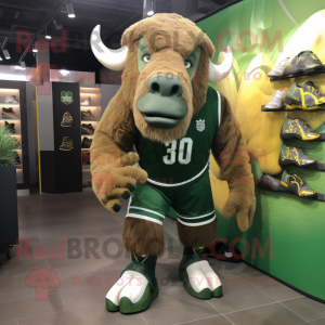 Forest Green Bison mascot costume character dressed with a Shorts and Foot pads