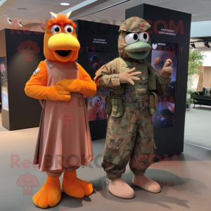 Rust Air Force Soldier mascot costume character dressed with a Maxi Dress and Anklets