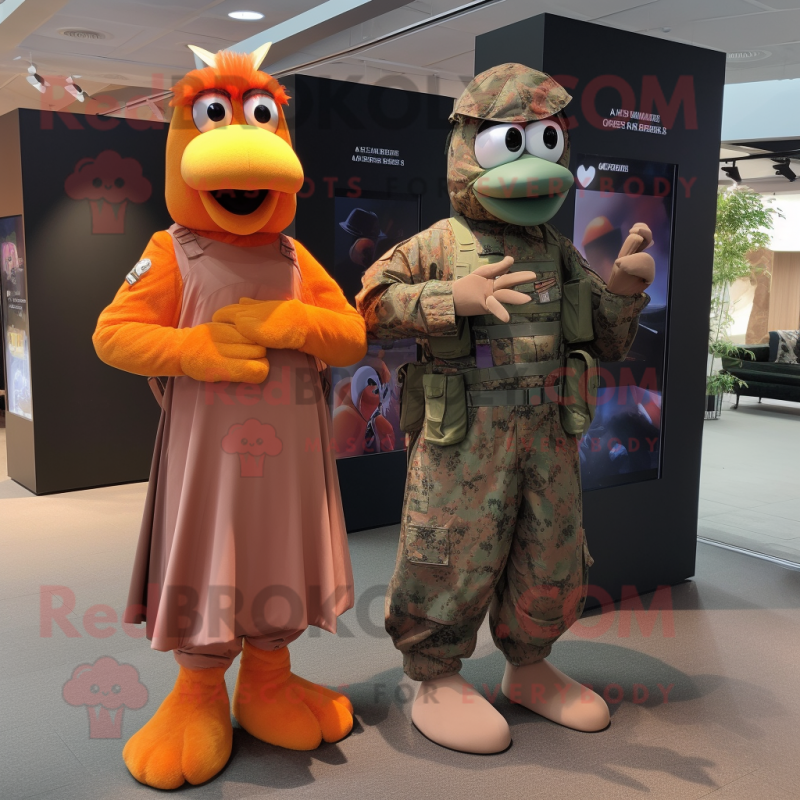 Rust Air Force Soldier mascot costume character dressed with a Maxi Dress and Anklets Rust Air Force Soldier mascot costume character dressed with a Maxi Dress and Anklets
