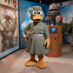 Rust Air Force Soldier mascot costume character dressed with a Maxi Dress and Anklets