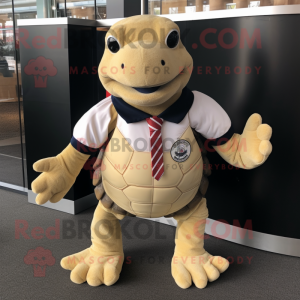 Cream Turtle mascot costume character dressed with a Rugby Shirt and Ties