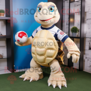 Cream Turtle mascot costume character dressed with a Rugby Shirt and Ties