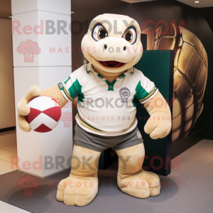 Cream Turtle mascot costume character dressed with a Rugby Shirt and Ties