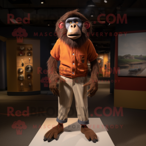 Rust Baboon mascot costume character dressed with a Joggers and Bow ties