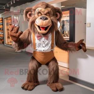 Rust Baboon mascot costume character dressed with a Joggers and Bow ties